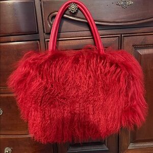 Chic Red Faux Fur Tote Bag